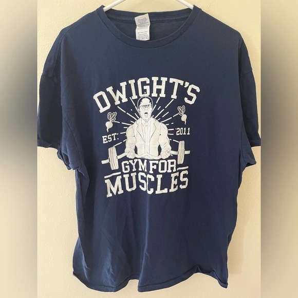 Dwight Schrute's Gym For Muscles Navy Blue Mens T Shirt Size XL - Picture 1 of 3